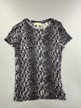 Michael Kors Black and Gray Snake-Print Short Sleeve Tee